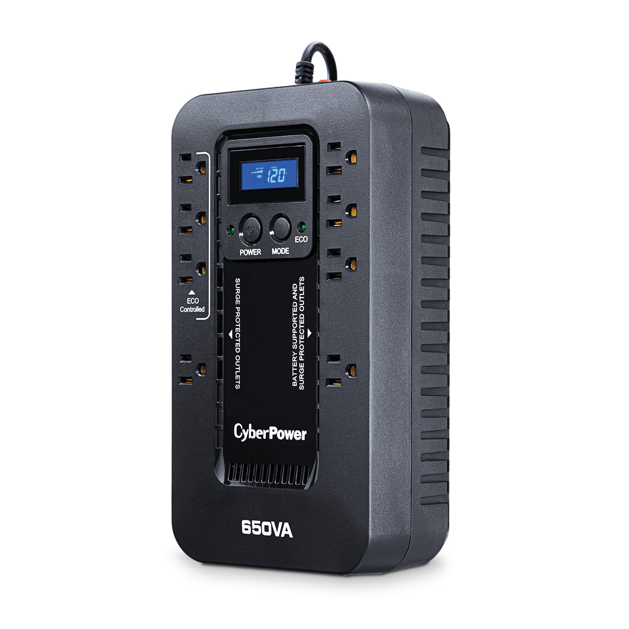 CyberPower EC650LCD UPS, 650VA/390W, 120V, 8 Outlets, LCD Display, ECO Mode, 5 ft Cord, Black