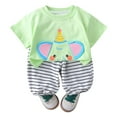 thumbnail image 2 of Swuxness Toddler Casual Short Sleeve 2 Piece Sets, Kids Summer Outfit Sets, Children's Fashion Print Cropped Pants Two-piece Set Short Sleeved Round Neck Top/shirt Set Green, 90, 2 of 4