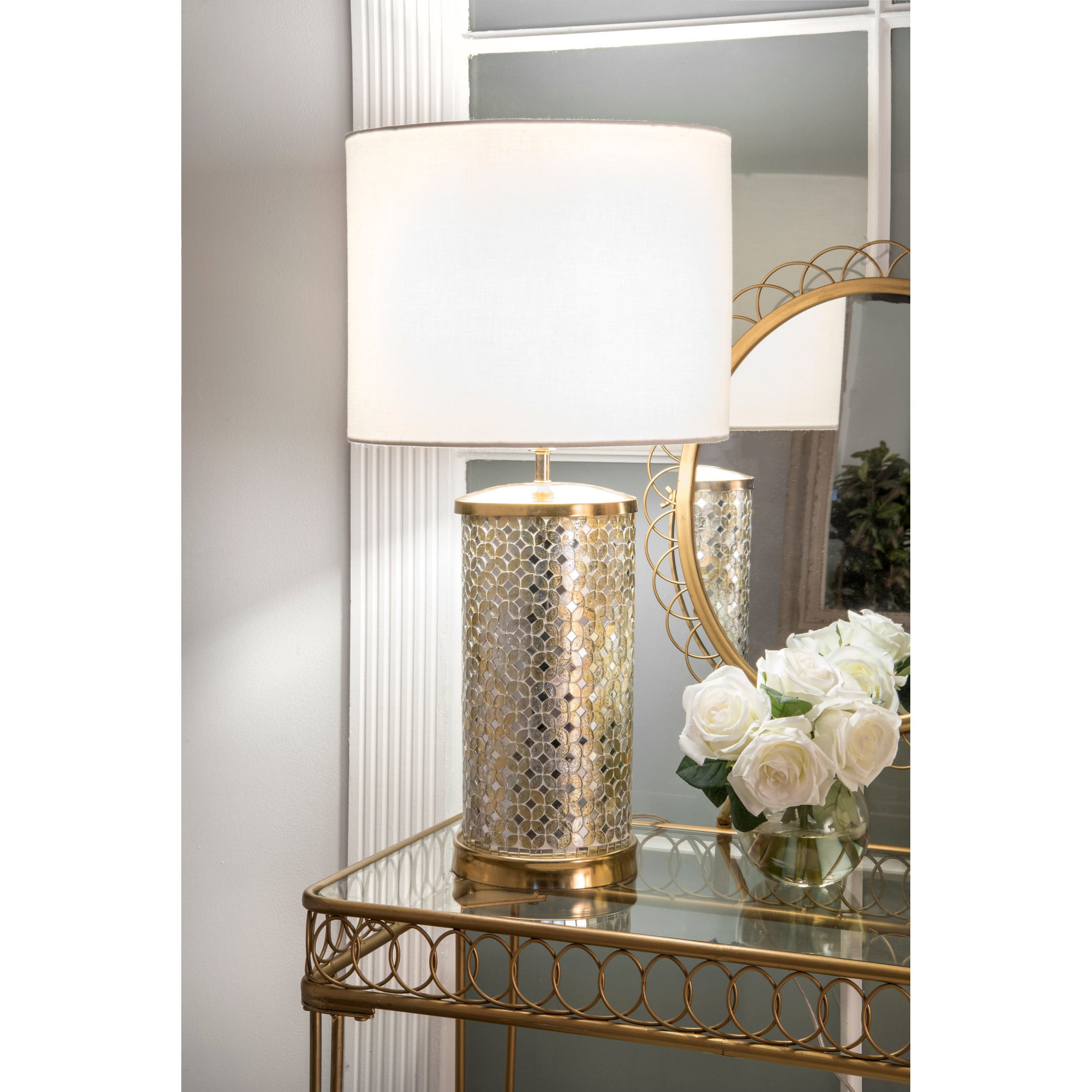 New Elegant Design Ava Mosaic Table Lamp Silver and Black Shade 