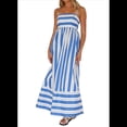 thumbnail image 3 of Vestido Holgado con Espalda A Rayas y Fruncido para Mujer, Tirantes Finos, Aberturas y Vuelo. Azul XL, 3 of 10