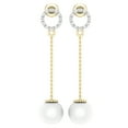 thumbnail image 2 of Dazzlingrock Collection 8mm Oval Cultured Freshwater Pearl & 0.02 CT Round White Diamond Open Circle Linear Drop Earrings for Women in 10K Yellow Gold, 2 of 4