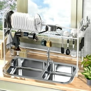 Simple Houseware Large Dish Drying Rack Drainer for Over The Sink Kitchen Counter, Single Layer