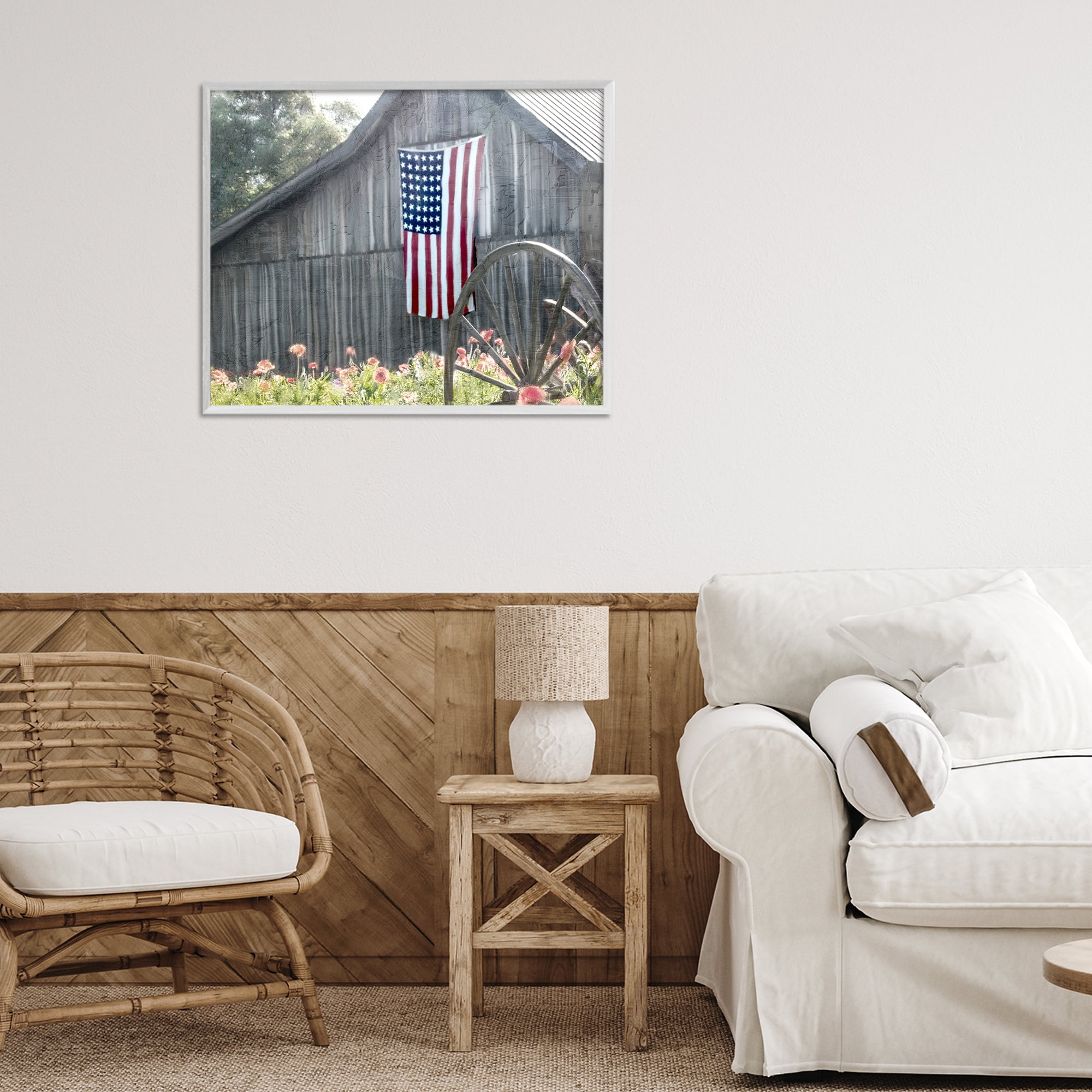 Stupell Industries USA Wagon Wheel Barn White Framed Giclee Art, design by Kim Allen