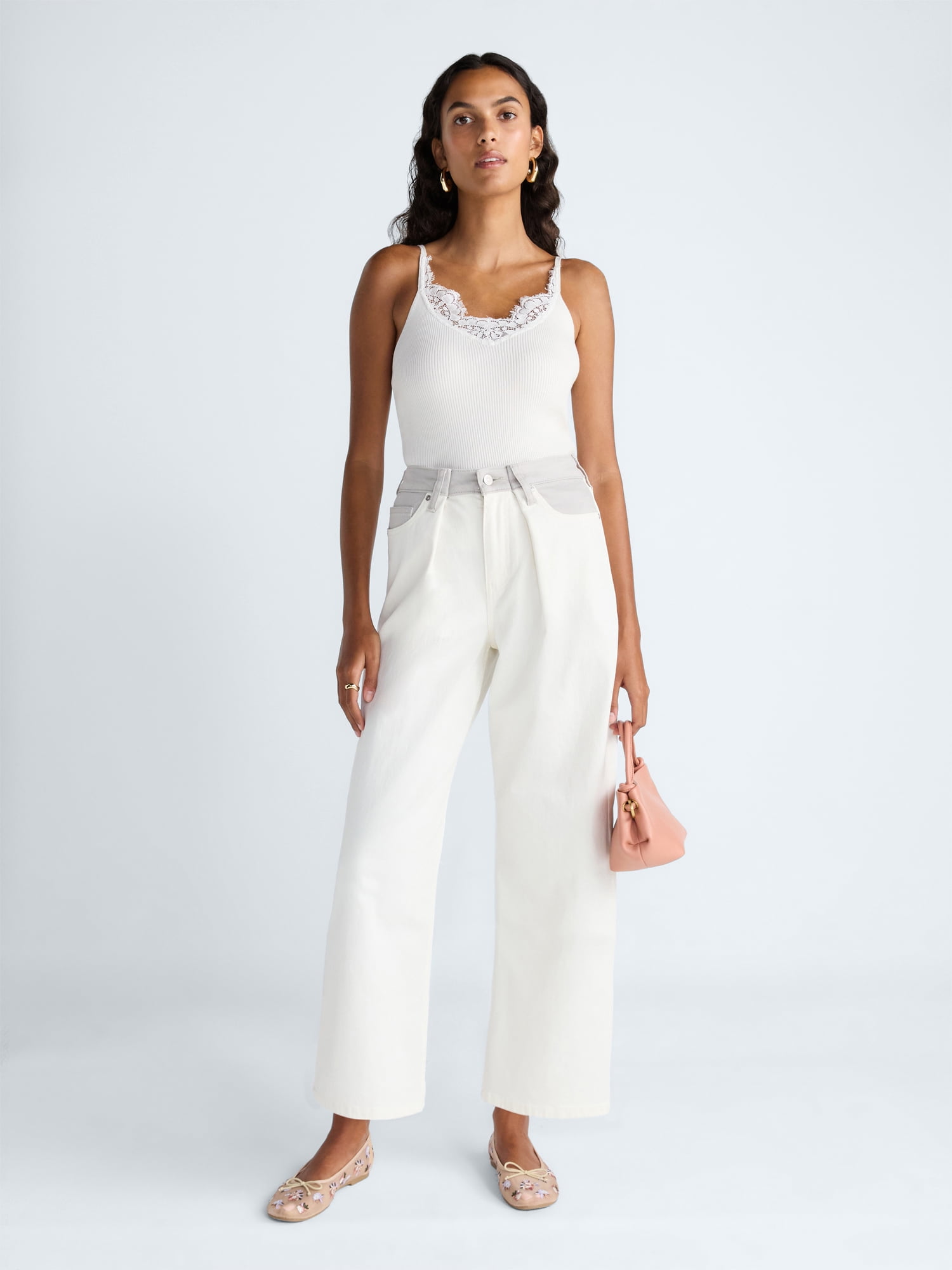 Scoop Women's and Women's Plus Mid-Rise Colorblock Wide Leg Jeans, Available in Short, Reg, and Long, Sizes 0-26W