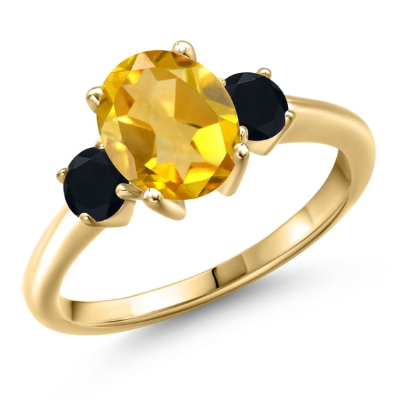 Gem Stone King 10K Yellow Gold Yellow Citrine and Black Onyx Engagement Ring for Women | 1.94 Cttw | Oval 9X7MM | Gemstone November Birthstone | Size 8