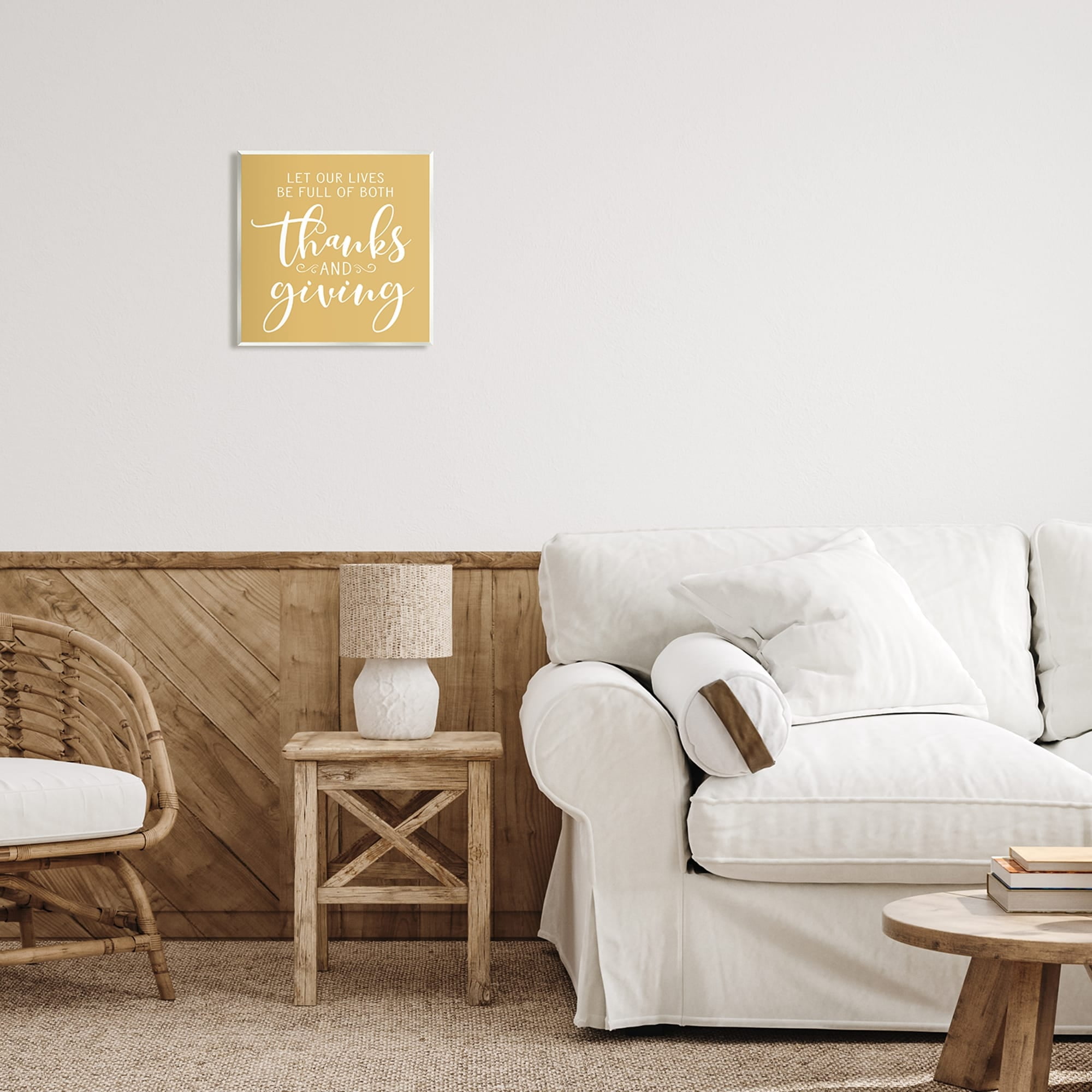 Stupell Industries Uplifting Thanksgiving Calligraphy Phrase Warm Yellow Design Graphic Art Unframed Art Print Wall Art, Design by Lettered and Lined