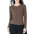 thumbnail image 2 of COMVALUE Women's Seamless Layering Shirts Solid Color Long Sleeve Crew Neck Underwear Shirts Lightweight Breathable Stretch Fitted Inner Top Warm Winter Base Layer( Brown,M), 2 of 4