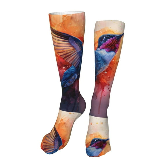 Rateoe Vibrant Hummingbird Watercolor Art print Women's Men's Novelty 20in Crew Socks Cotton Socks Knee High Socks for Walking,Running,Nurses,Pregnancy-One Size