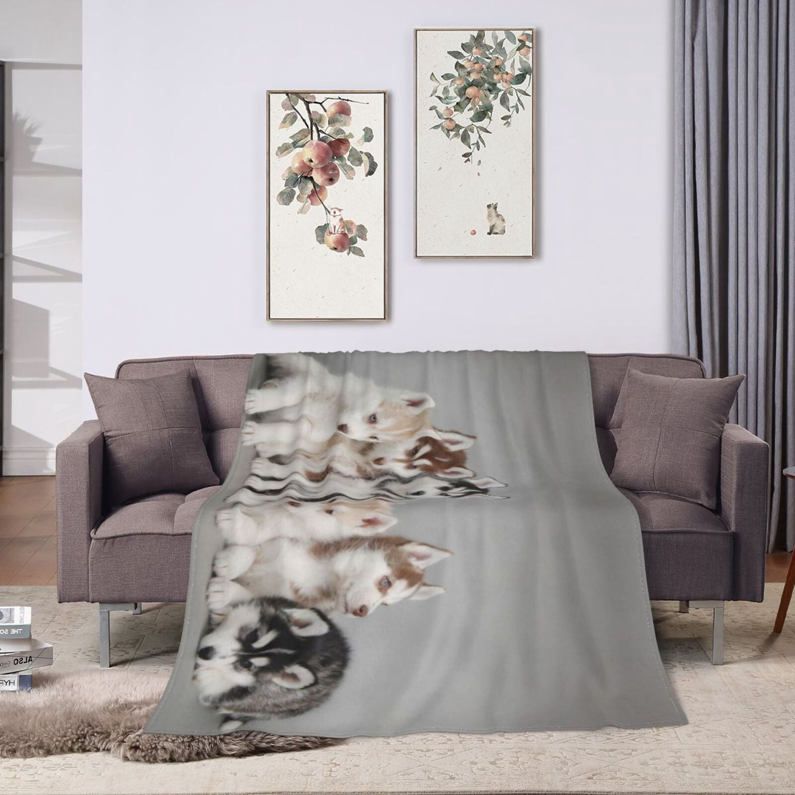 Wijzvio Husky Puppies Dogs Throw Blanket Soft Fuzzy Fleece Blanket For Couch Bed Living Room Decoration 60"X50"