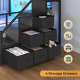 thumbnail image 5 of Plonmago Bunk Bed Full Over Full with Stairs, LED Lights Full Bunk Beds with 2 Storage Drawers & 6 Fabric Drawers, Metal Full Loft Beds with Safety 13.4" Guardrail, Space Saving, Black, 5 of 9