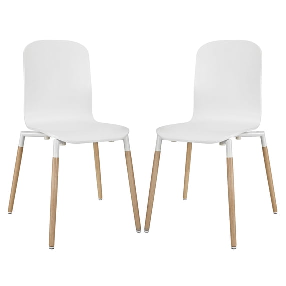 Modern Contemporary Kitchen Wood Dining Chairs Set of Two White
