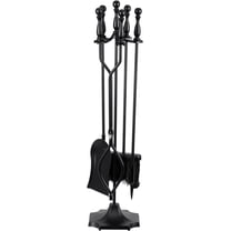 5-Piece Fireplace Tools Set Black Handle Wrought Iron Large Fire Tool Set and Holder for Indoor/Outdoor Use