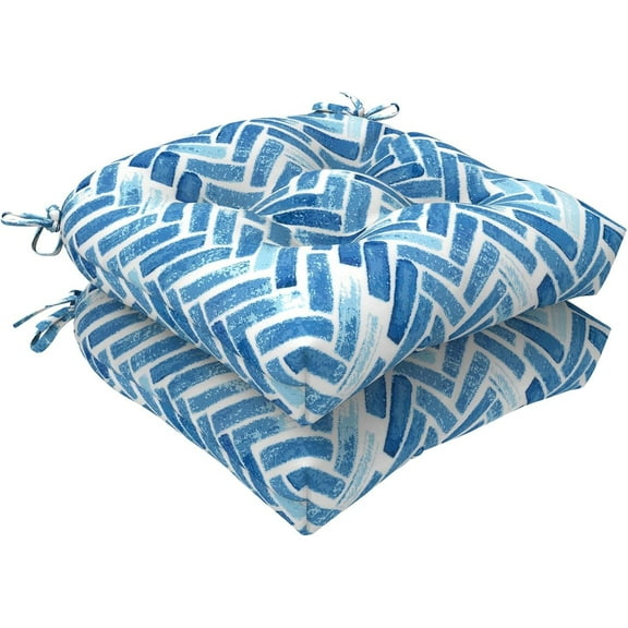 LZQP Outdoor Seat Cushions Seasonal Tufted Chair Cushions, Patio Chair Pads for Dining Chairs, Office Armchairs and Garden Furniture Decoration(Round Back, 19"x19"x4", Blue Brick, 2 Pack)