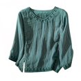 thumbnail image 4 of Wang6 Oversized 3/4 Sleeve Tops for Women Trendy Fall Loose Fit V Neck T Shirts Causal Embroidered Side Slit Graphic Tees Blue 0713-3/4 sleeve tshirts XXXXL, 4 of 7