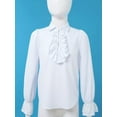 thumbnail image 3 of Manyakai Kids Girls Ruffle Lace Cuffs Long Sleeve Stand-Up Collar Princess Shirt Vintage Victorian White 6, 3 of 7