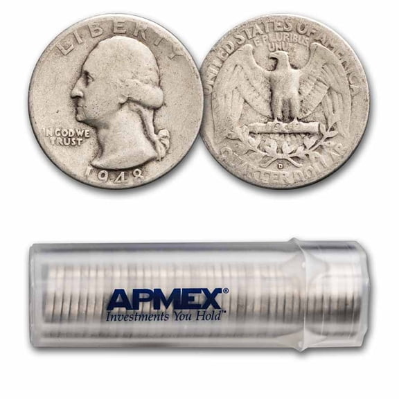 1948-D Washington Quarter 40-Coin Roll Avg Circ