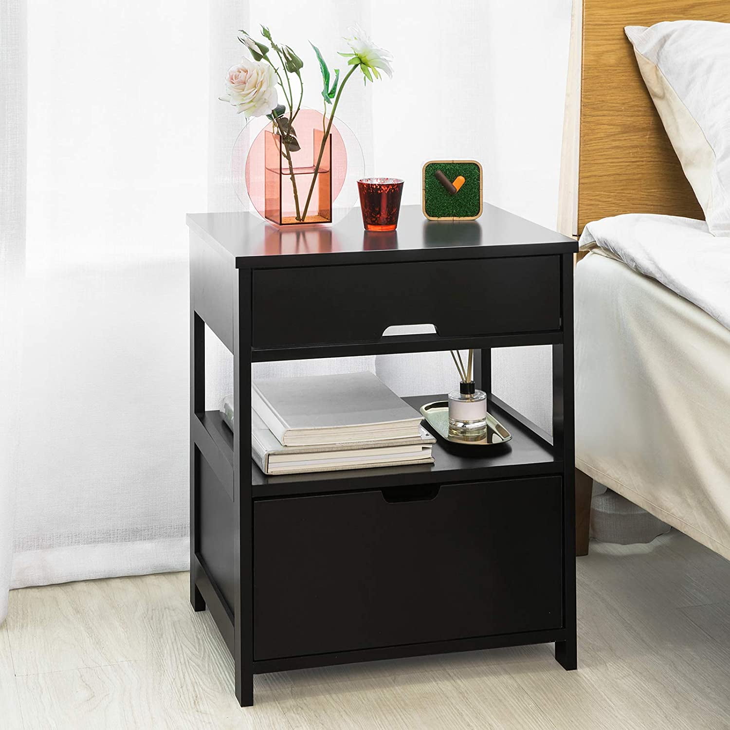 SoBuy FRG258SCH,Bedside Table with 2 Drawers, Nightstand Lamp Table