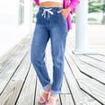 thumbnail image 3 of Wutalume Jeans for Women Slim Fit Straight Leg, Versatile Casual Pants with Cuff Hem, Pure Color Denim for Easy Styling,Light Blue XL, 3 of 7
