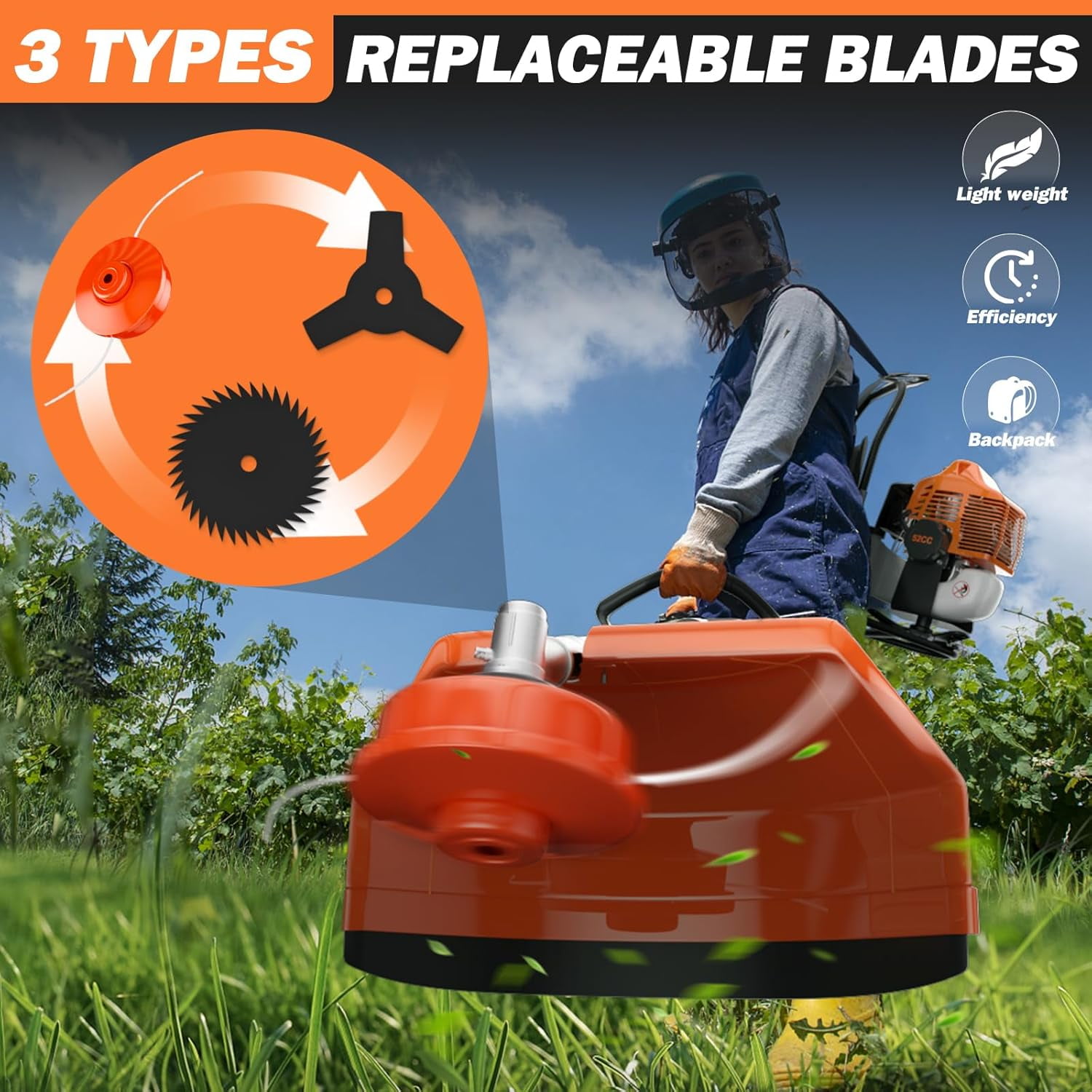 Datingday 52cc 3 in 1 Weed Eater Gas Powered,2-Stroke Gas Brush Cutter,Gas String Trimmer and Gas Weed Wacker Trimmer for Weeds and Grass