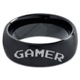 thumbnail image 2 of Tungsten Gamer Typography Writing Band Ring 8mm Men Women Comfort Fit Black Dome Brushed Polished, 2 of 4