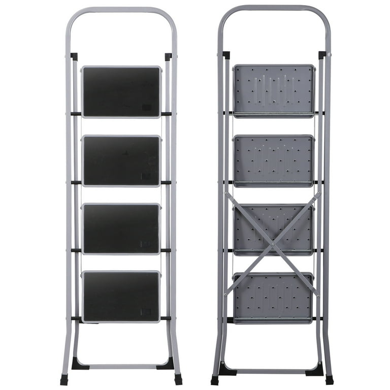 ZENY 4 Step Ladder Portable Folding Step Stool with Handgrip Anti Slip Wide Platform Steps 330 lbs Capacity for Home and Kitchen Grey