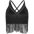 thumbnail image 3 of TiaoBug Women Salsa Latin Dance Top V-Neck Sleeveless Fringe Crop Top for Performance Competition Black S, 3 of 6