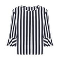 thumbnail image 5 of Ruimatai Women's Casual Oversized Hooded Striped Knit T-Shirt 3/4 Sleeve Comfortable Soft Stretch Round Neck Loose Fit Tops, 5 of 7