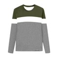 thumbnail image 4 of Boys Cotton T-Shirts Colorblock Crew Neck Base Layer Tees Kids Long Sleeve Casual Fall Spring Tops 3-14 Years (4 Years, Army Green), 4 of 7