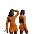 thumbnail image 3 of Mialoley Female Dress, Solid Color/ Striped V-Neck Long Sleeve One-Piece, 3 of 8