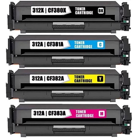 4 Pack New Black Cyan Magenta Yellow Toner Cartridge For 312X CF380X / 312A CF381A CF382A CF383A Compatible with Color LaserJet Pro MFP M476nw MFP M476dn
