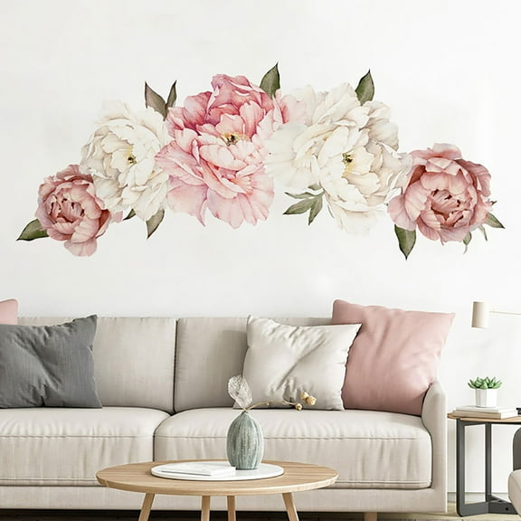 Wallpaper Peel and Stick Promotion Sale! Nomeni Floral Peonies Wall Decal Peony Bouquet Flowers Removable Peel and Stick Wall Sticker, Home Decor Clearance Sale White