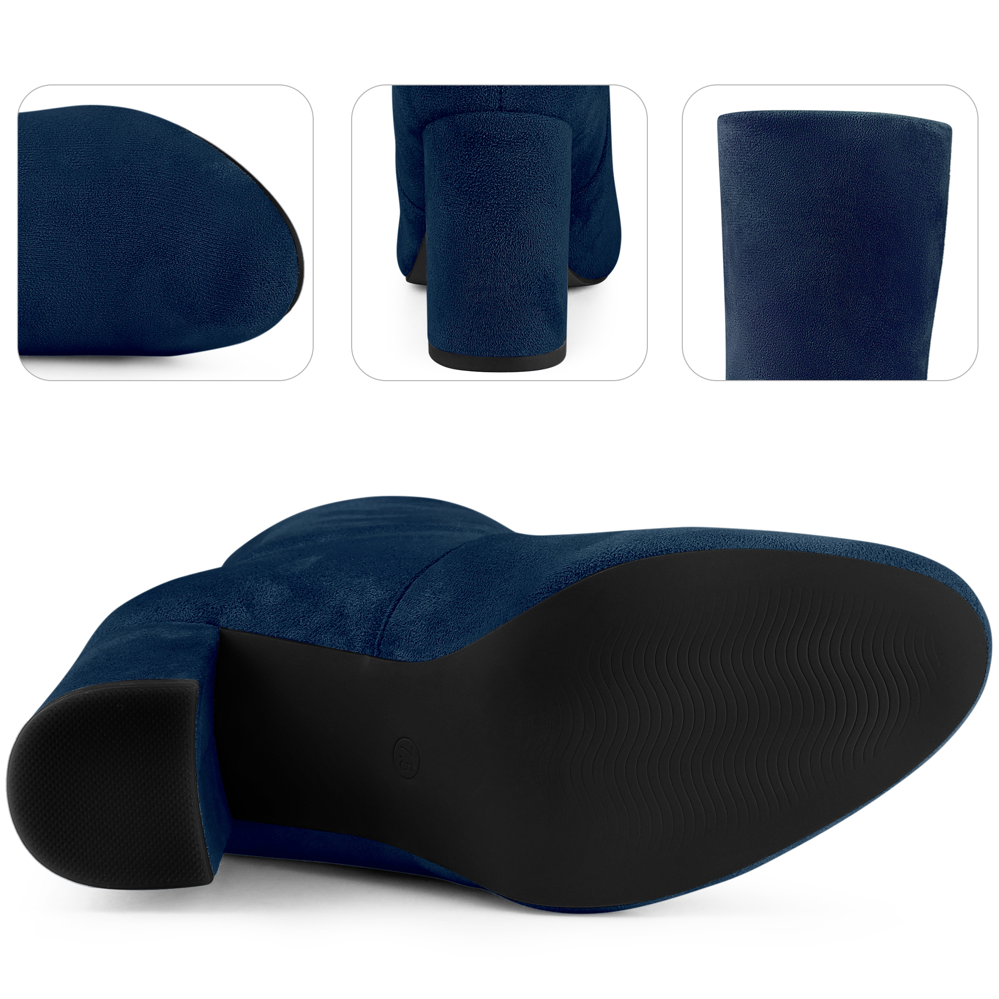 DARING DIVA Women's Rounded Toe Block Heeled Foldable Mid-Calf Boots Navy Blue US 9.5