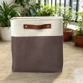 thumbnail image 5 of Storage Basket with Leather Handle, 11.02 inch Fabric Storage Bin, Clothes Organizer Basket, Laundry Storage Basket, Foldable Linen Storage Box, Closet Blanket Organizer for Bedroom Household, 5 of 5