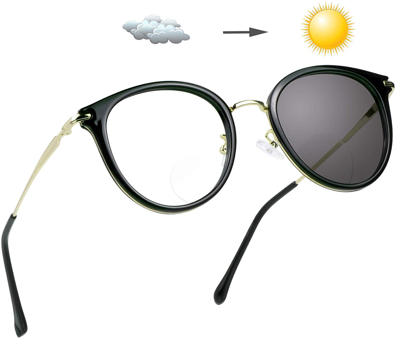 LifeArt Bifocal Reading Glasses,Photochromic Dark Grey Sunglasses for