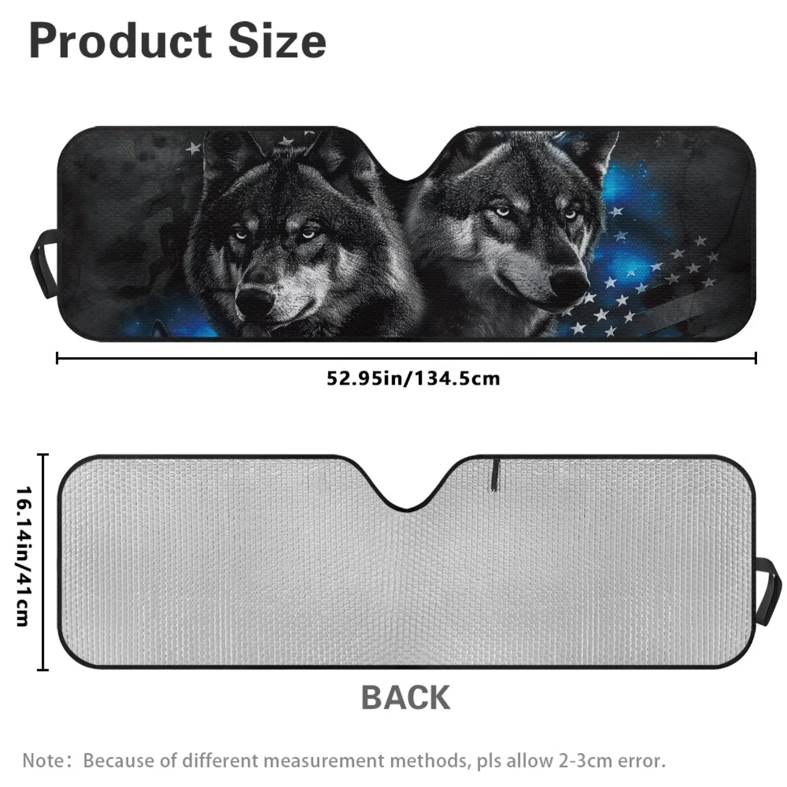 Uorisanigo American Flag Wolf Windshield Sun Shade for Wrangler, Compass, Gladiator & Renegade-Blocks UV Rays Sun Visor Protector,Car Sunshade Keep Your Vehicle Cool - 52.95 x 16.14 inches