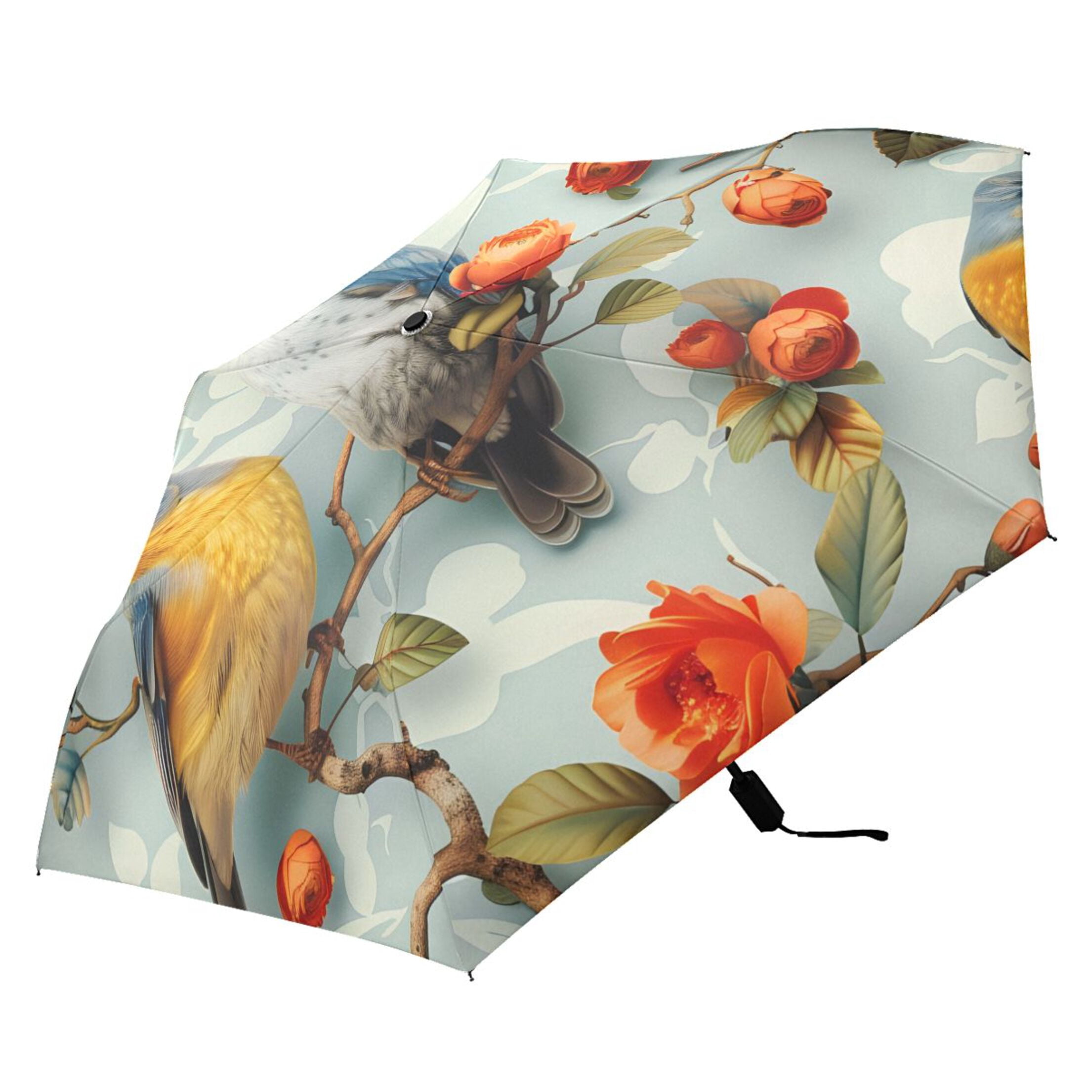 ALAZA Birds on Flowers UPF 50+ Compact Folding Umbrella for Rain Travel Umbrella Packable