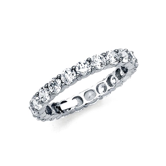 14k White Gold Round Cubic Zirconia Eternity Prong Set Band Ring Size 6 Eternity Ring for Women and Men