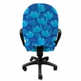 thumbnail image 3 of Floral Office Chair Slipcover, Digitally Generated Repetitive Monotone Silhouettes, Protective Stretch Decorative Fabric Cover, Standard Size, Sky Blue Cobalt Blue, by Ambesonne, 3 of 5