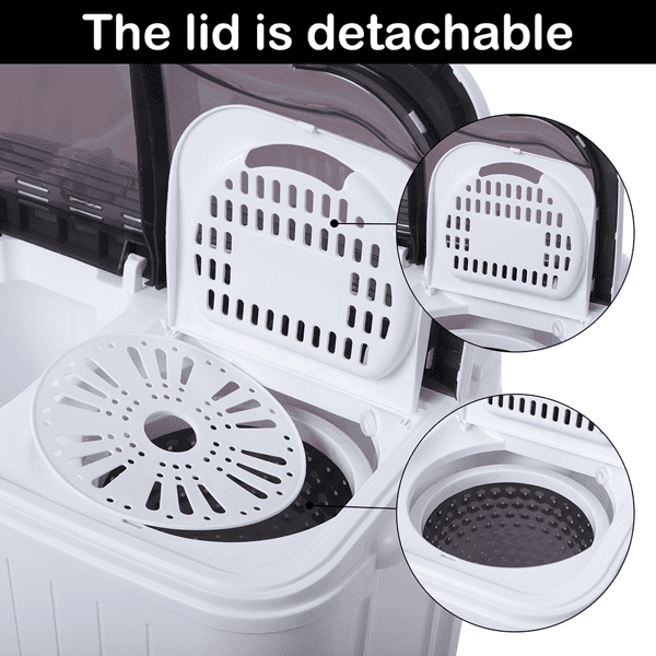 Compact Semi-automatic Washing Machine, Gray Cover Twin Tub with Built-in Drain Pump XPB35-188S 14.3(7.7 6.6)lbs