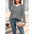 thumbnail image 2 of Horizontal Striped Knitted Round Collar Sweater Long Sleeve for Women Black Large, 2 of 5