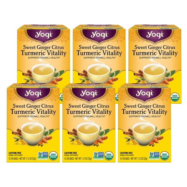 Yogi Tea Sweet Ginger Citrus Turmeric Vitality, Wellness Tea Bags, 6