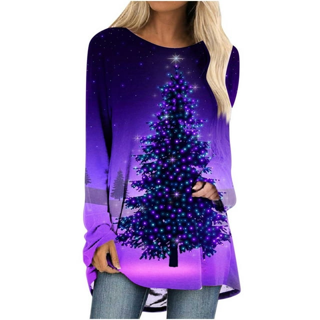 Tops Para Mujer Blusa de Navidad Camisas de Manga Larga Otoño Moda Casual Cuello Redondo Suelto Impreso Odeerbi ODB169618