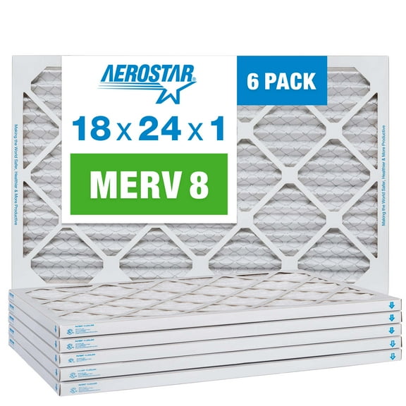 Aerostar 18x24x1 MERV 8 Pleated Air Filter, AC Furnace Air Filter, 6 Pack