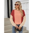 thumbnail image 4 of Xmarks Womens Color Block Sweaters Long Sleeve Crewneck Pullover Knit Jumper Tops, 4 of 7