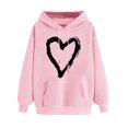 thumbnail image 2 of Women's Valentine's Day Oversized Sweatshirt Cute Love Heart Graphiclong Sleeve Loose Hoodie Sweatshirt Tops With Pocket Pink XL, 2 of 5