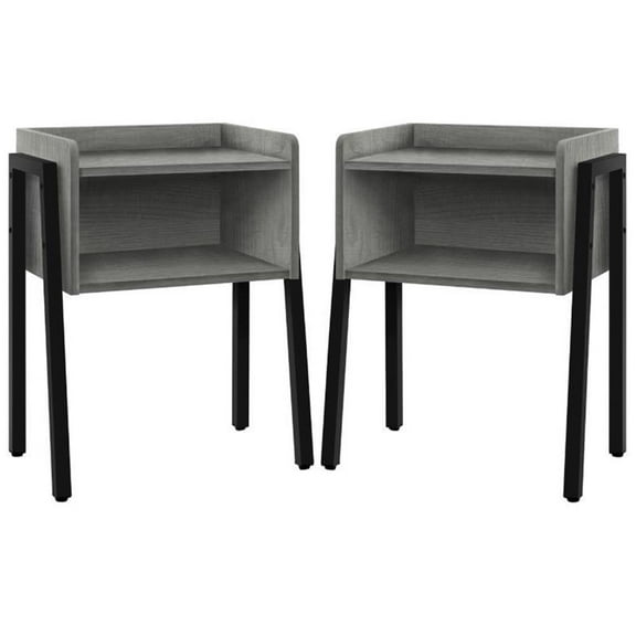 Home Square Sleek Wooden Airy Side Table in Reclaimed Gray and Black - Set of 2