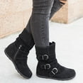thumbnail image 4 of Women Suede Round Toe Zipper Flat Pure Color Buckle Strap Keep Warm Snow Boots, 4 of 8