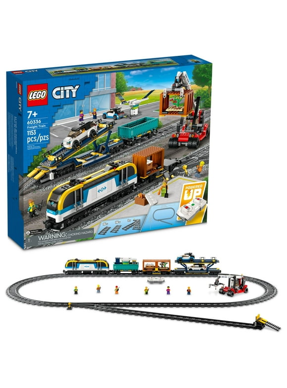 LEGO City Freight Train Set, 60336 Remote Control Toy for Kids Aged 7 plus with Sounds, 2 Wagons, Car Transporter, 33 Track Pieces and 2 EV Car Toys