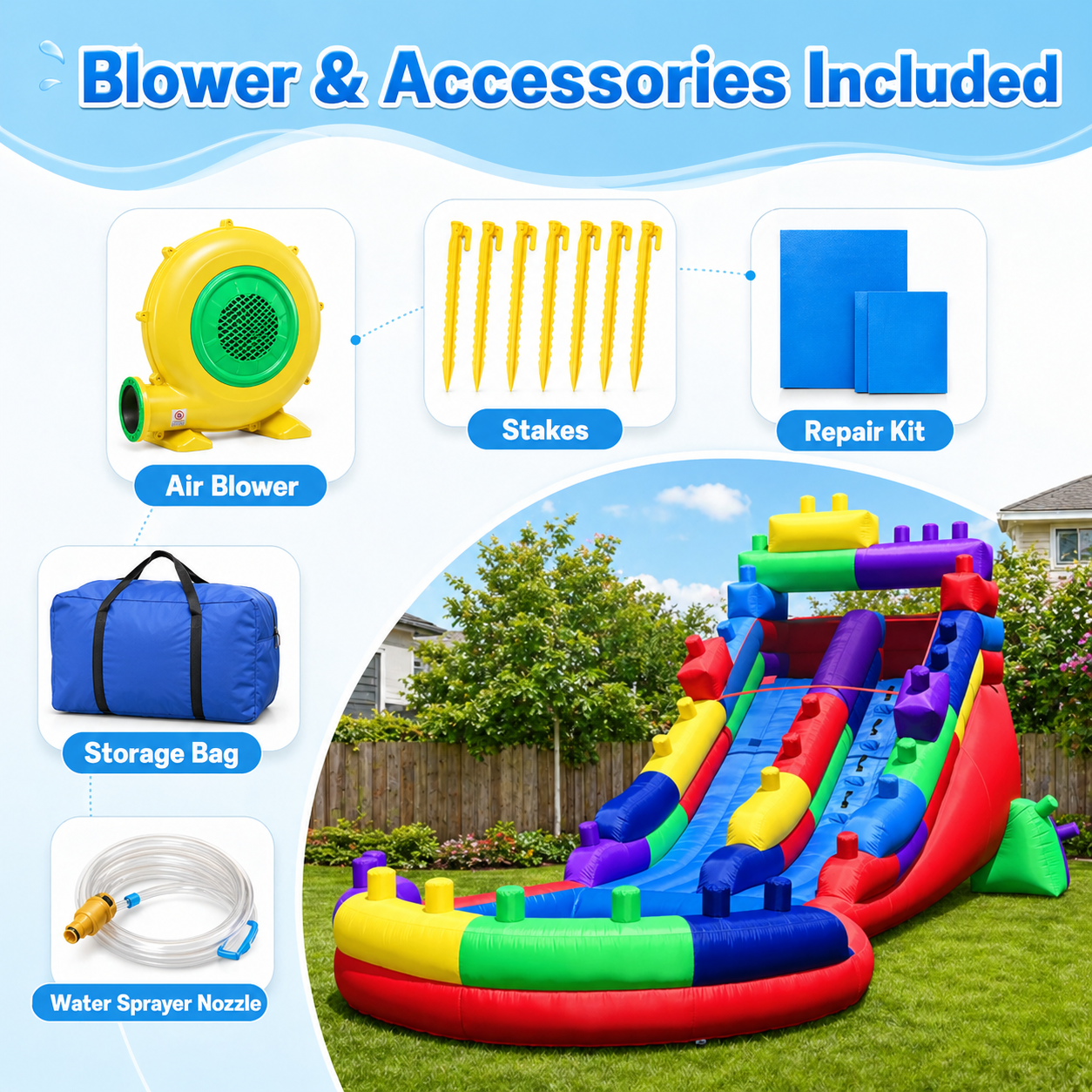 22.5FT Block Party Inflatable Water Slide with Splash Pool , Outdoor Backyard Playset For Kids Birthday Party Summer Outdoor Fun(with Blower)