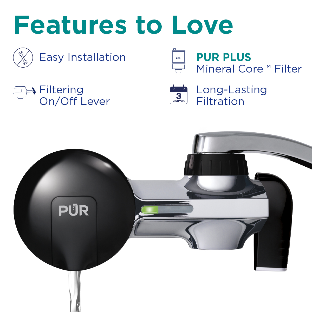 PUR PLUS Faucet Mount Water Filtration System, Black/Chrome photo 4